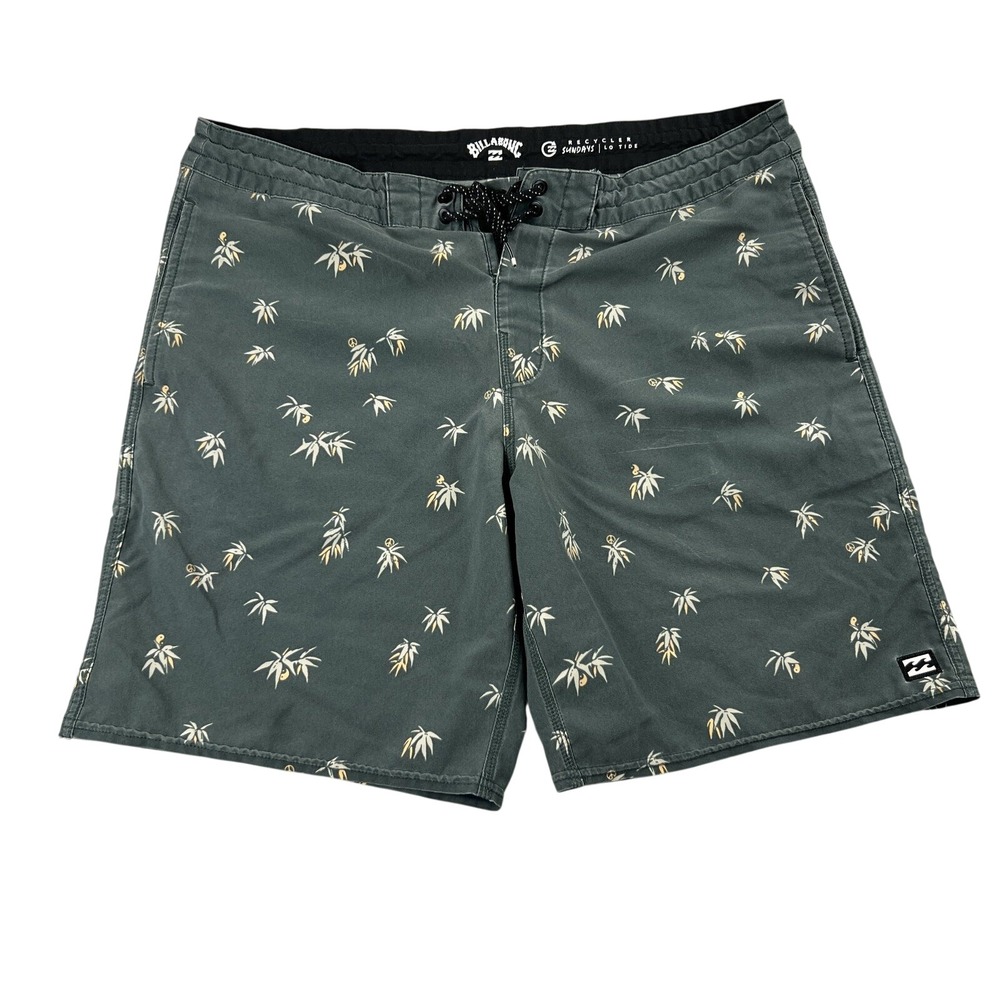 Billabong Recycler Sundays Lo Tide Board Shorts 36 Green Men Tropical Palm Surf